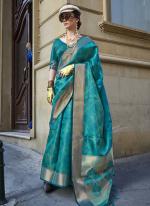 Handloom Organza Sky Blue Party Wear Weaving Work Saree